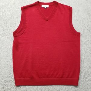Turnbury‎ Sweater Mens Large Red Classiccore Extra Fine Merino Wool V-Neck